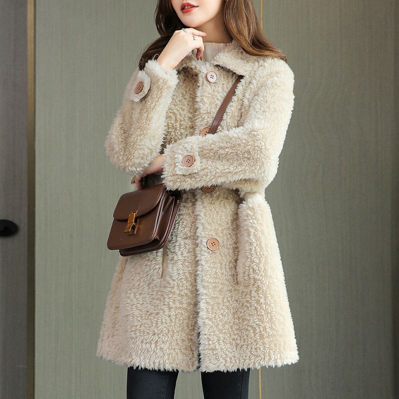 2022冬季新款海宁颗粒绒羊剪绒外套女中长款年轻韩版毛毛皮草大衣