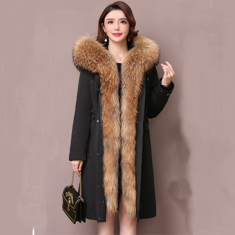 [Antarctica] detachable new liner long style sect overcomes the female living room, live face, waist, hooded raccoon fur grass