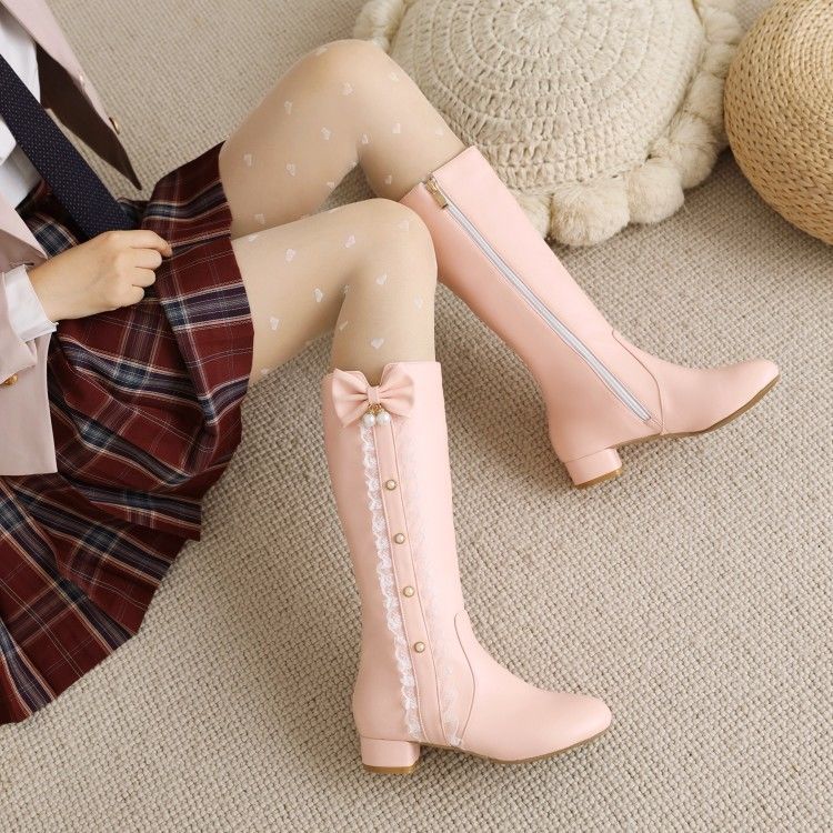 女童靴子冬季儿童高筒马丁靴小女孩加绒棉靴学生公主高跟礼服皮靴