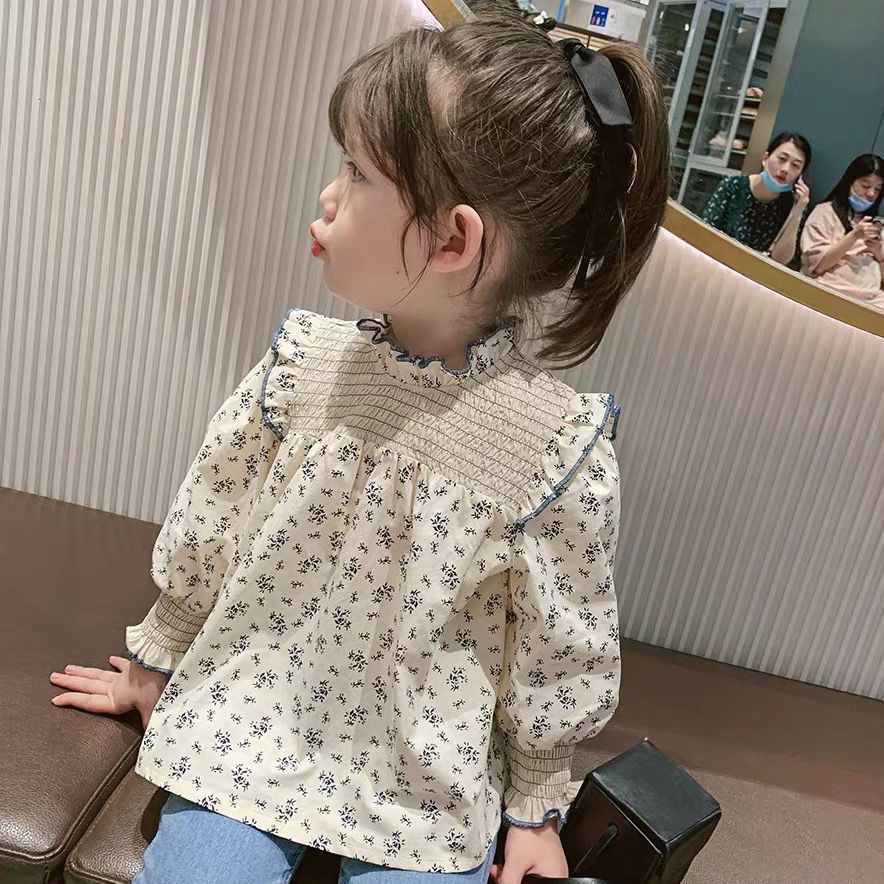 2022春季新款韓版女童洋氣碎花襯衫兒童長袖娃娃衫寶寶打底襯衣潮