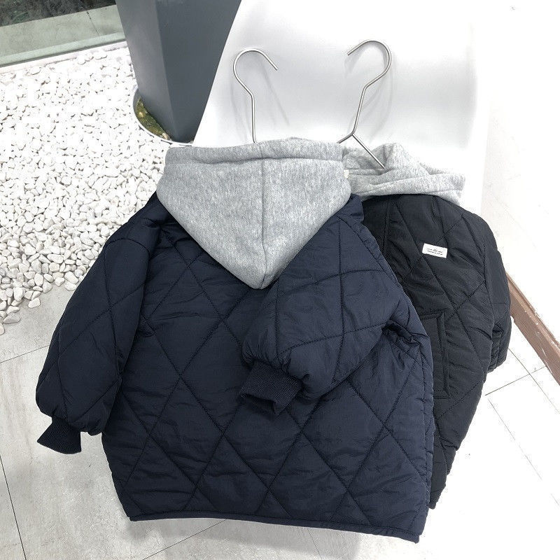 Korean children's clothing children's jacket boys and girls  winter fake two-piece hooded cotton jacket boy foreign style warm cotton jacket