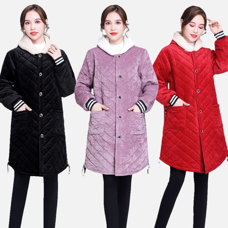 New style fleece overcoat adult women autumn and winter thickened three-layer cotton long-sleeved apron household fashion warm jacket