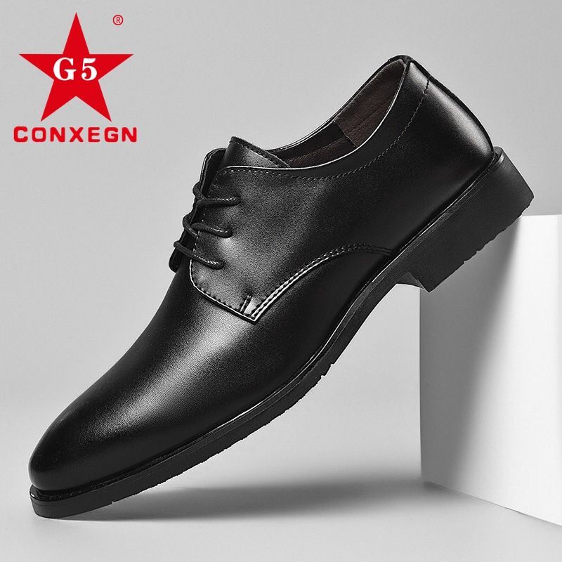 G5 CONXEGN真皮鞋男士商务正装黑色加绒工作休闲韩版休闲皮鞋潮流
