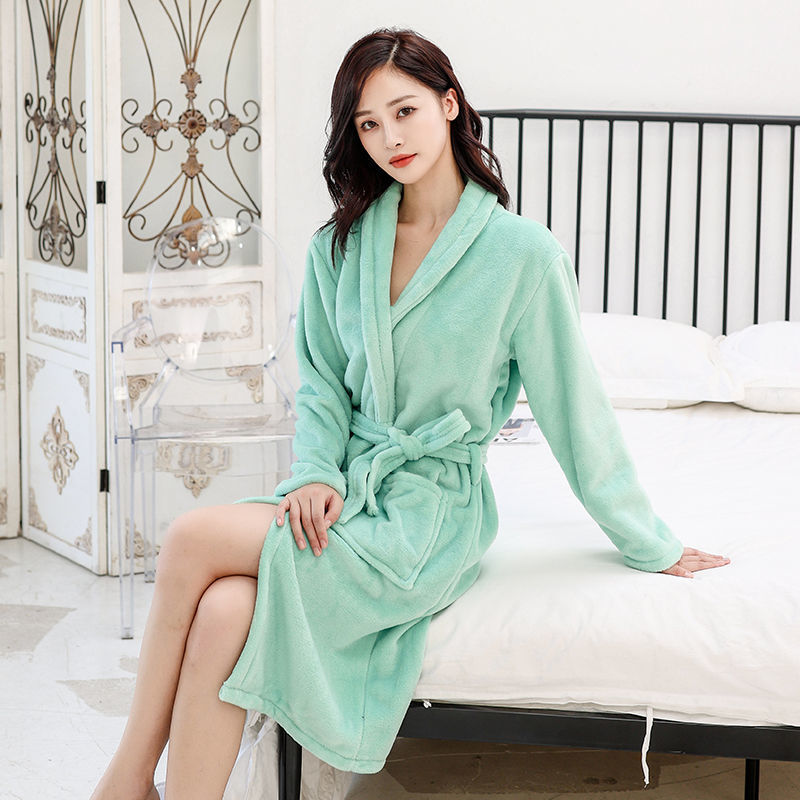 Flannel nightgown thickened couple coral velvet bathrobe men and women home clothes sleeping long-sleeved autumn and winter casual long