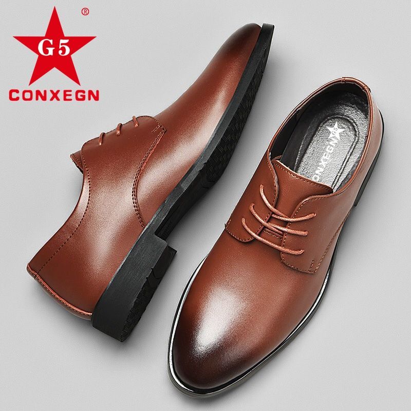 G5 CONXEGN真皮鞋男士商务正装黑色加绒工作休闲韩版休闲皮鞋潮流