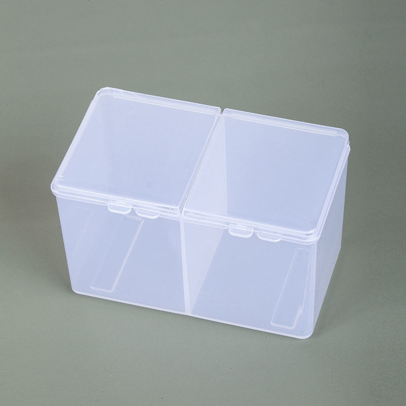 透明双格塑料美甲化妆棉片盒多功能桌面棉签棉棒收纳盒整理储物盒