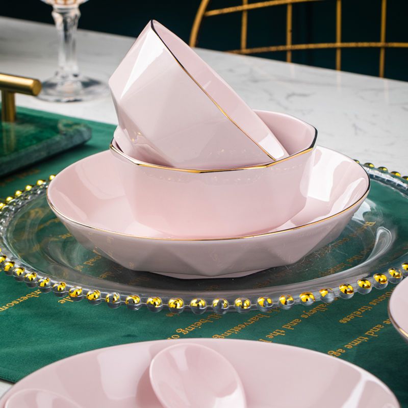菱形碗盘勺筷套装碗家用大汤碗面碗轻奢高档家庭厨装防烫陶瓷餐具