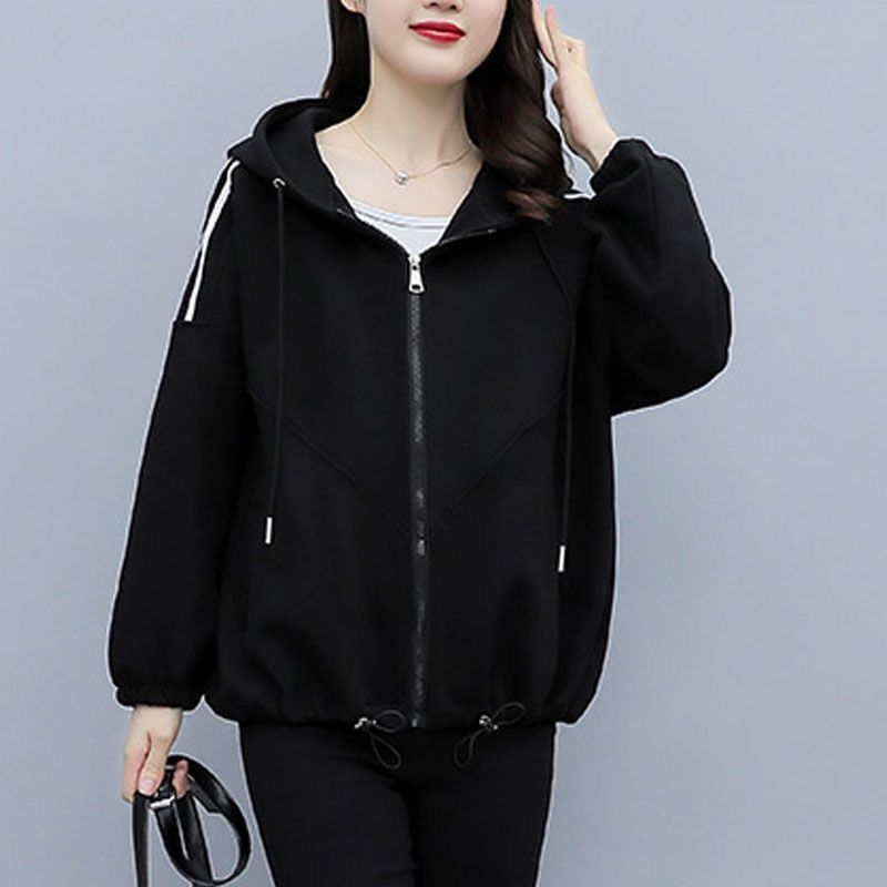 胖mm寬鬆簡約休閒連帽外套ins女潮春秋大碼女裝200斤洋氣開衫衛衣