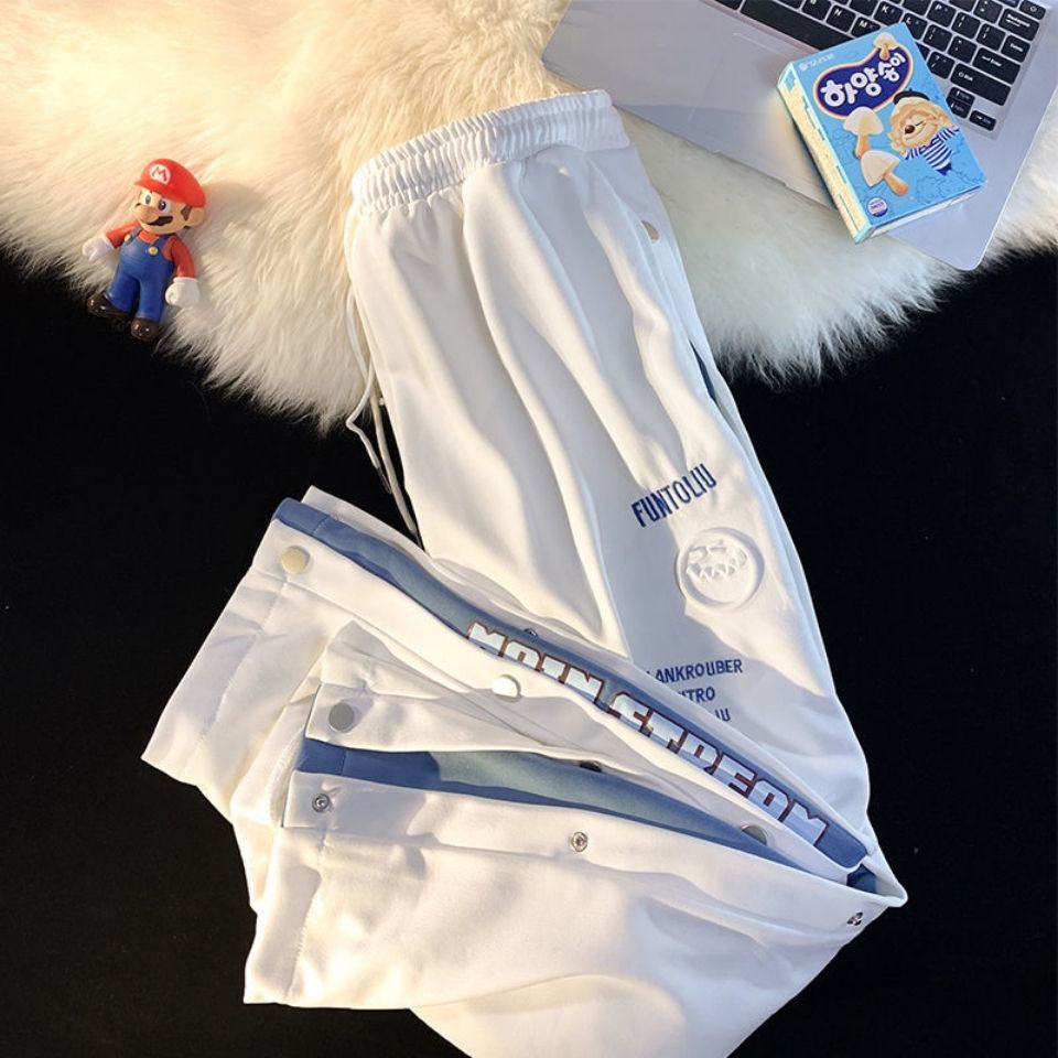 Button pants men's spring and autumn wide-legged loose straight-leg buttoned sweatpants trendy and versatile ins high street trousers hit the street