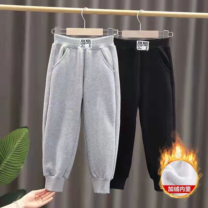 91756-儿童休闲秋冬加绒运动裤韩版宽松束脚童装裤子简约2021新款宝宝裤-详情图