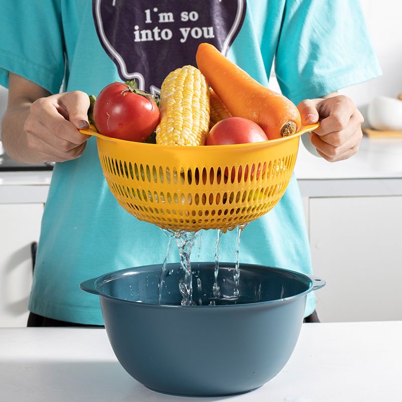 双层沥水篮子家用塑料洗菜篮镂空洗水果篮多功能果盘厨房洗菜盆子