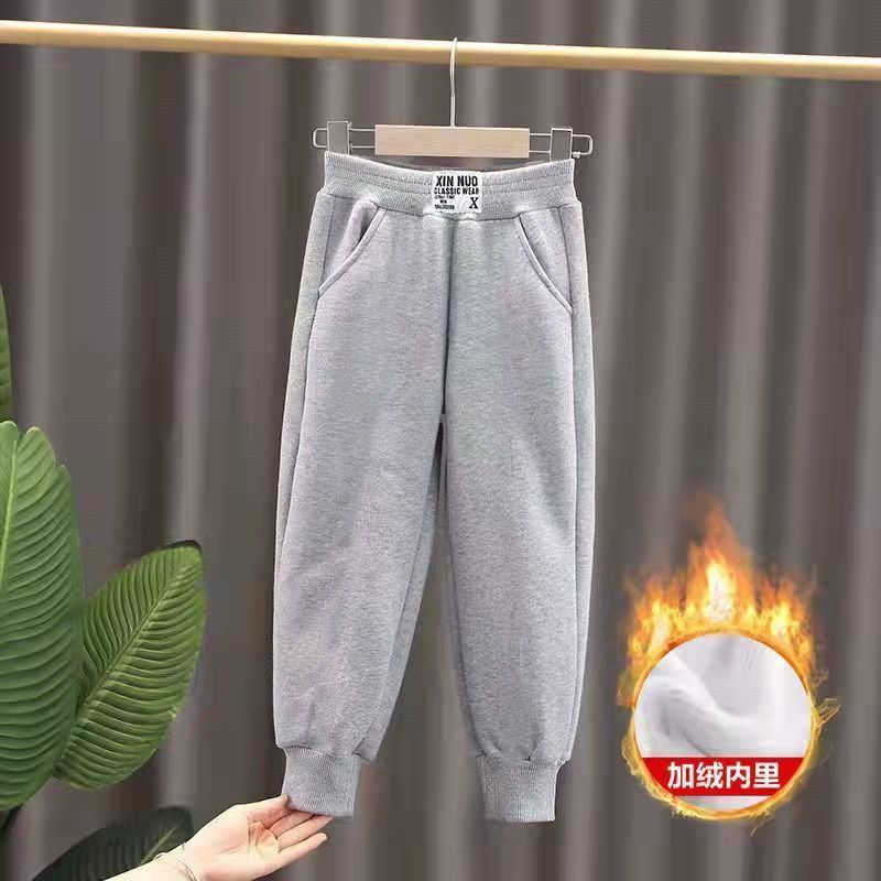91756-儿童休闲秋冬加绒运动裤韩版宽松束脚童装裤子简约2021新款宝宝裤-详情图