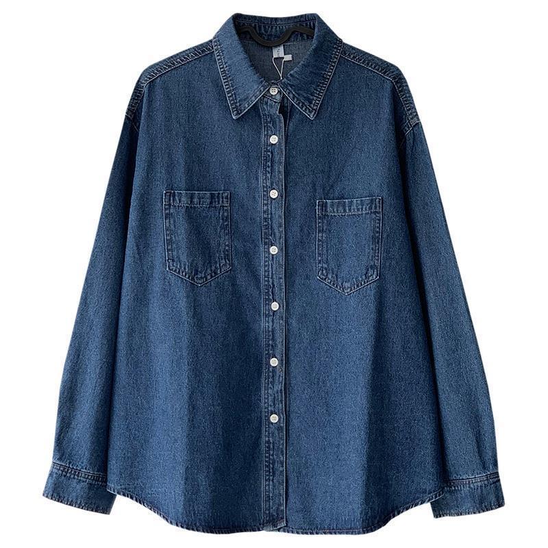 Plus fat extra large size student shirt jacket 200 catties fat sister women's spring and autumn ins thin section long-sleeved denim shirt