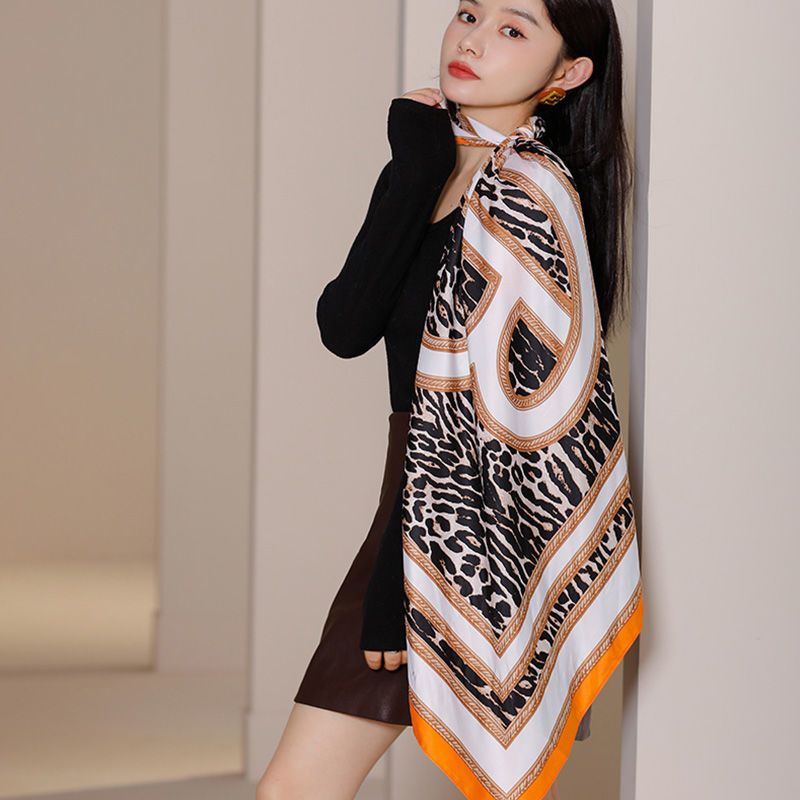 Sciarpe con motivo leopardato 90 * 90, sciarpe quadrate, sciarpe decorative versatili da donna, collane, abiti alla moda,_voghion.com