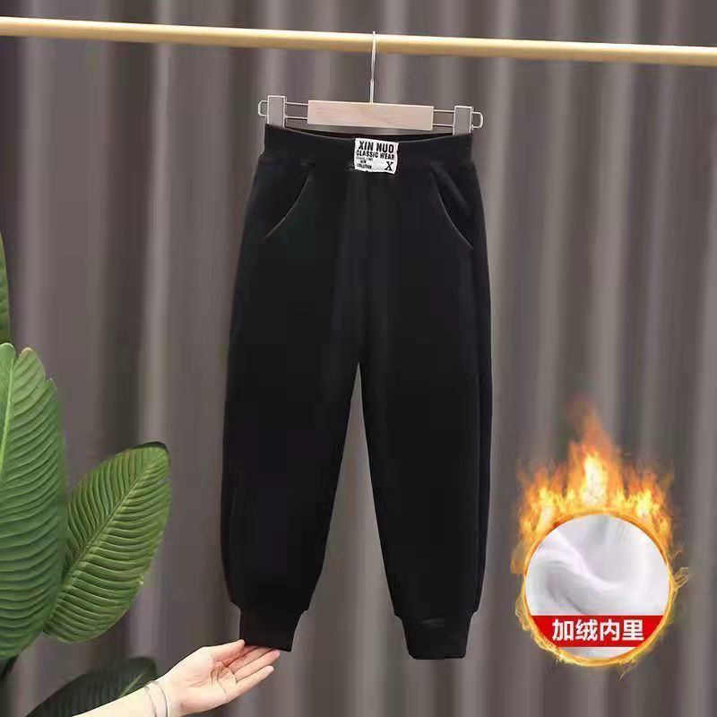 91756-儿童休闲秋冬加绒运动裤韩版宽松束脚童装裤子简约2021新款宝宝裤-详情图