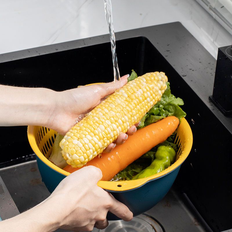 双层沥水篮子家用塑料洗菜篮镂空洗水果篮多功能果盘厨房洗菜盆子