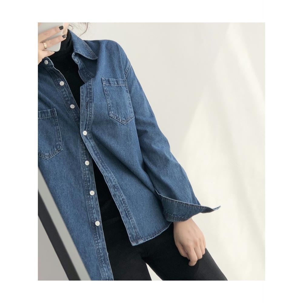 Plus fat extra large size student shirt jacket 200 catties fat sister women's spring and autumn ins thin section long-sleeved denim shirt