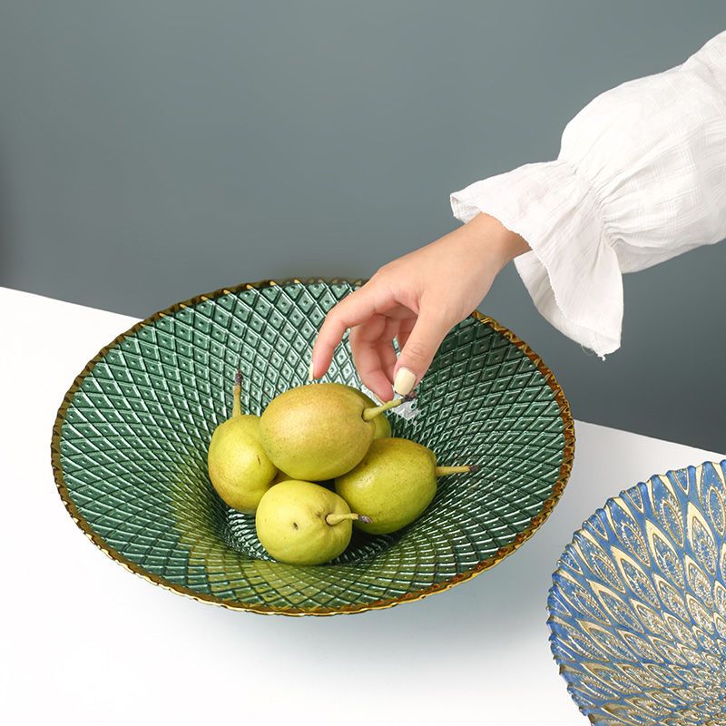 贝汉美轻奢风玻璃水果盘创意零食糖果收纳客厅茶几家用装饰大果盆