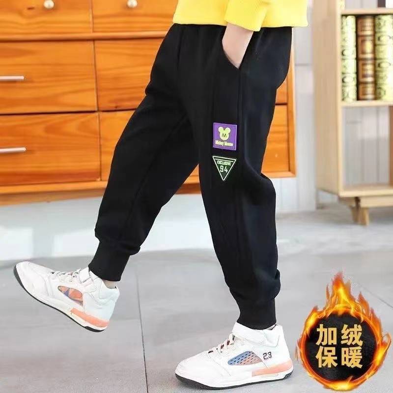 Boys' trousers 2023 new spring, autumn and winter children's sports pants, small, medium and big children's casual foreign style plus fleece sweatpants, all-match