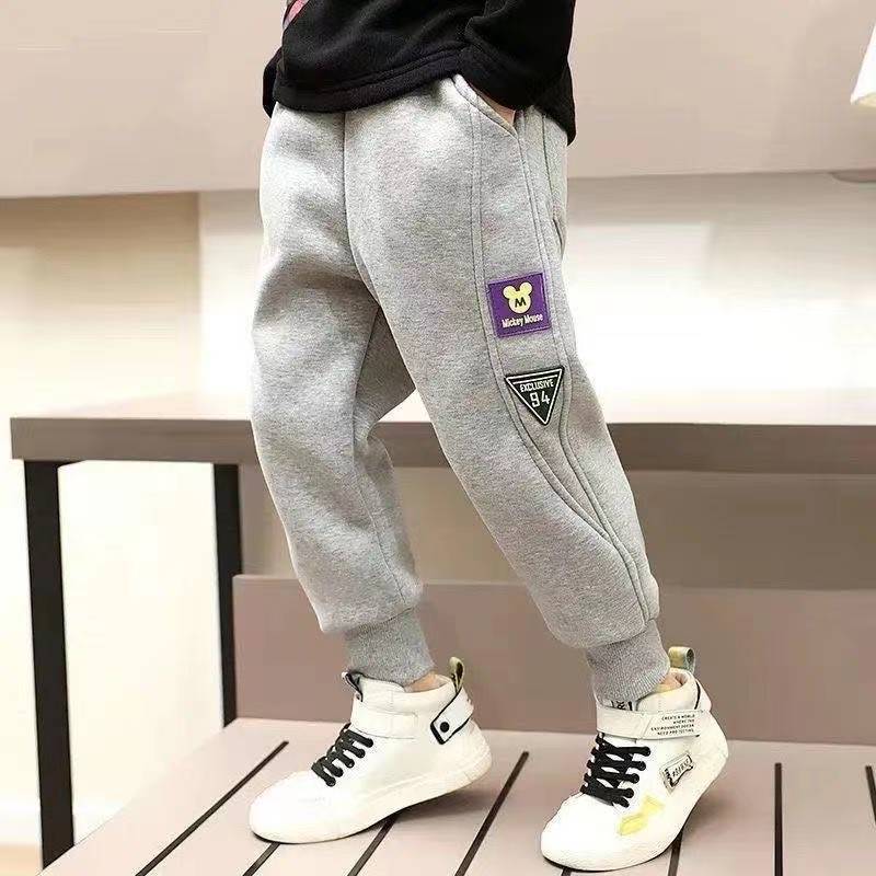 Boys' trousers 2023 new spring, autumn and winter children's sports pants, small, medium and big children's casual foreign style plus fleece sweatpants, all-match