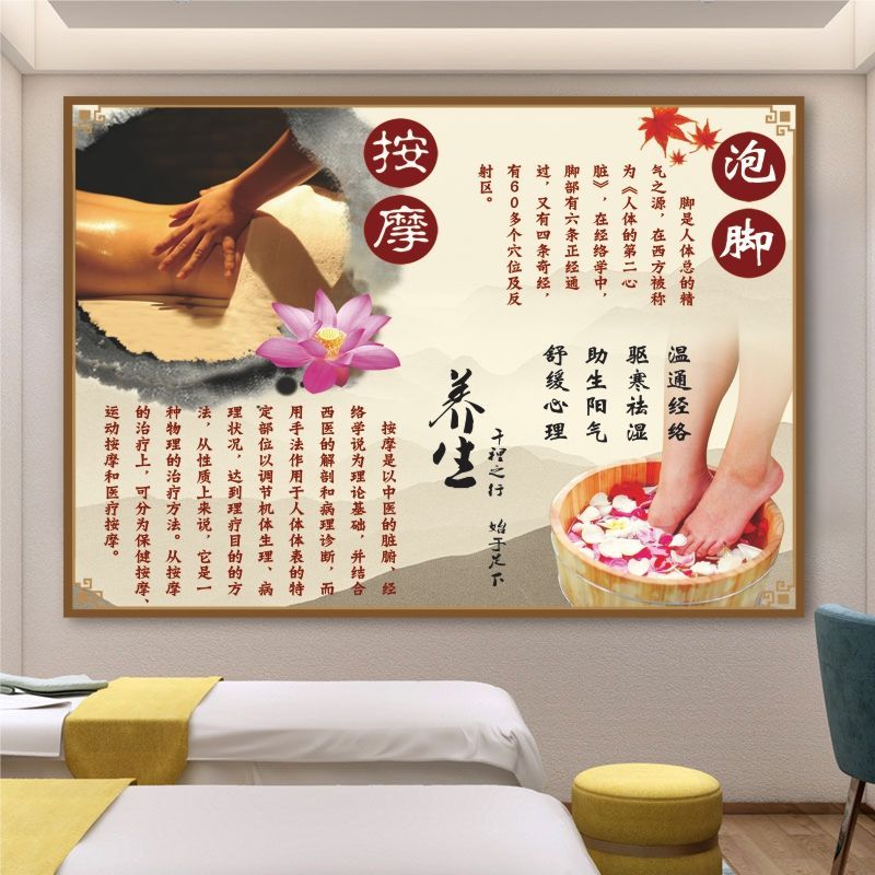 美容院背景墙画足浴养生海报足浴的好处足浴按摩图片广告墙贴展板