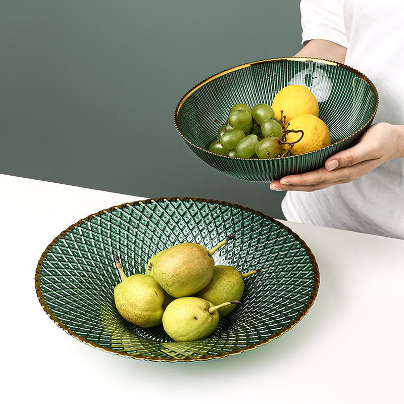贝汉美轻奢风玻璃水果盘创意零食糖果收纳客厅茶几家用装饰大果盆