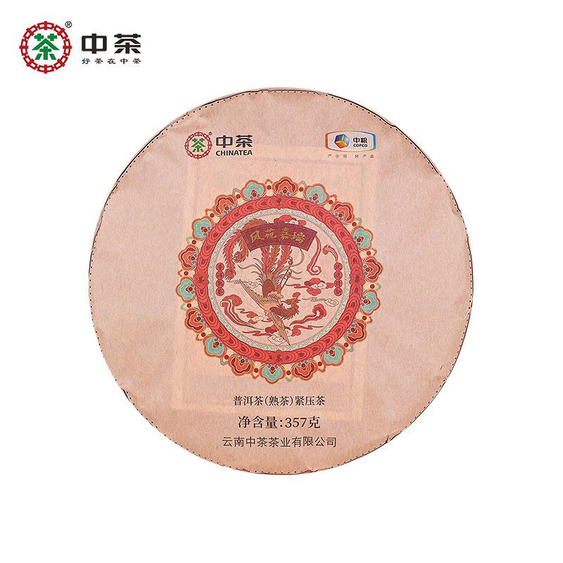 【中茶】普洱茶年凤票圆茶凤苑嘉瑞云南普洱熟茶饼357g中茶旗舰店