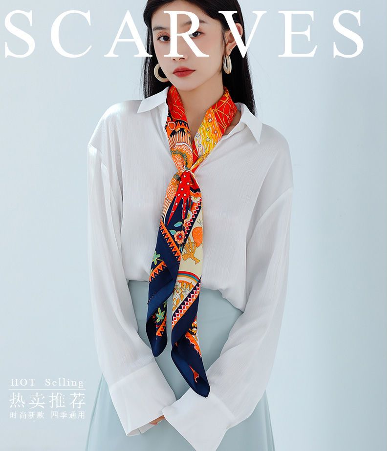 Printed Silk Scarf For Women Versatile Double Sided Shawl Wrap_voghion.com