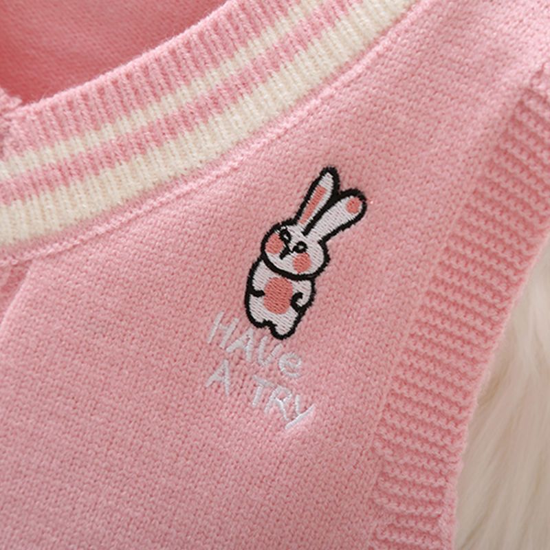 Girls' cartoon pullover vest spring and autumn new middle school children's college style V-neck vest student knitted vest