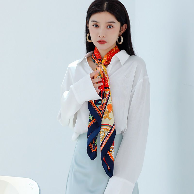 Printed Silk Scarf For Women Versatile Double Sided Shawl Wrap_voghion.com