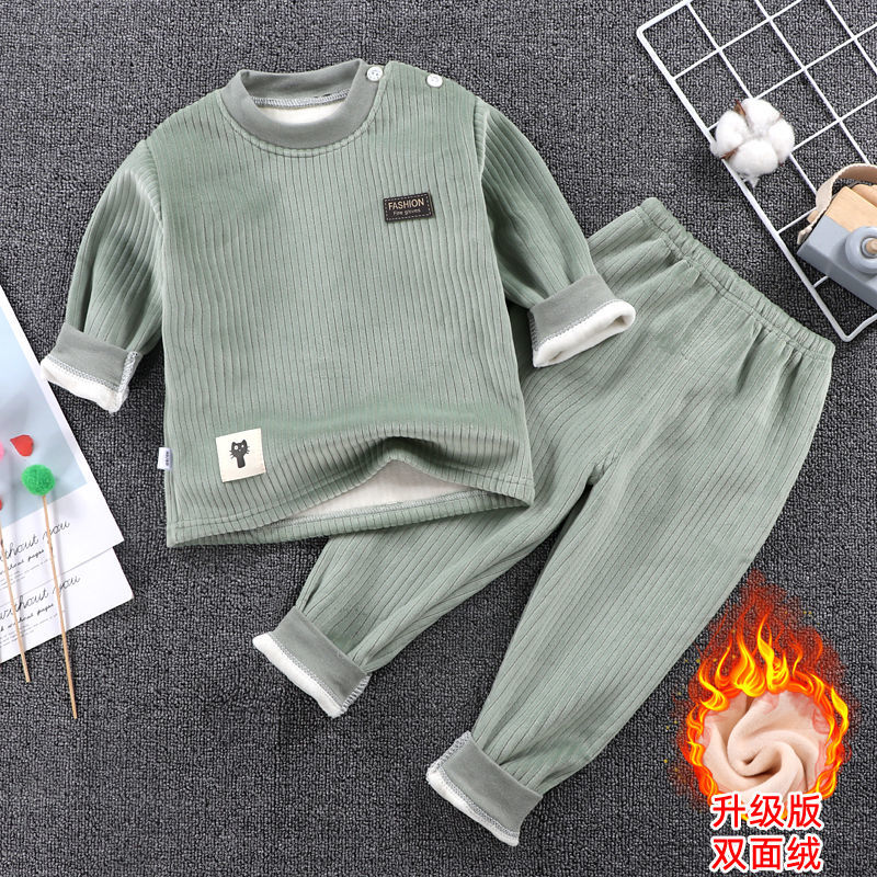 New children's double-sided fleece warm clothing suit plus fleece thickened baby baby boys and girls autumn and winter 0-7 years old