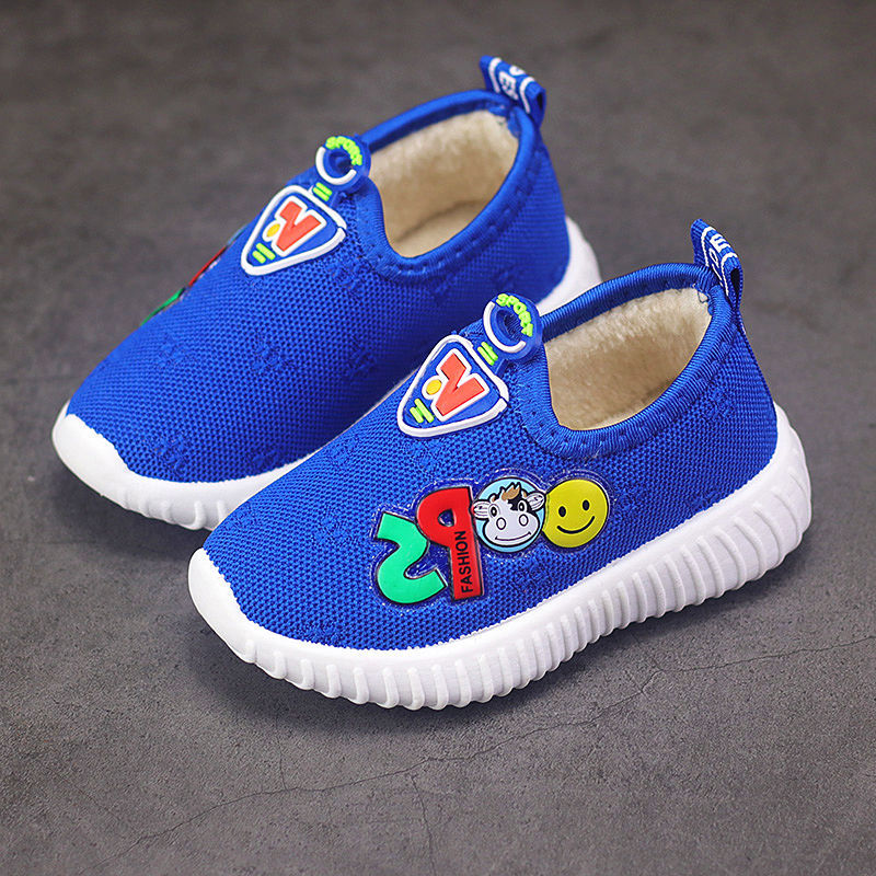 Autumn and winter plus velvet baby toddler shoes 1-6 years old solid soft bottom children's sports shoes female 3 boys breathable mesh shoes spring