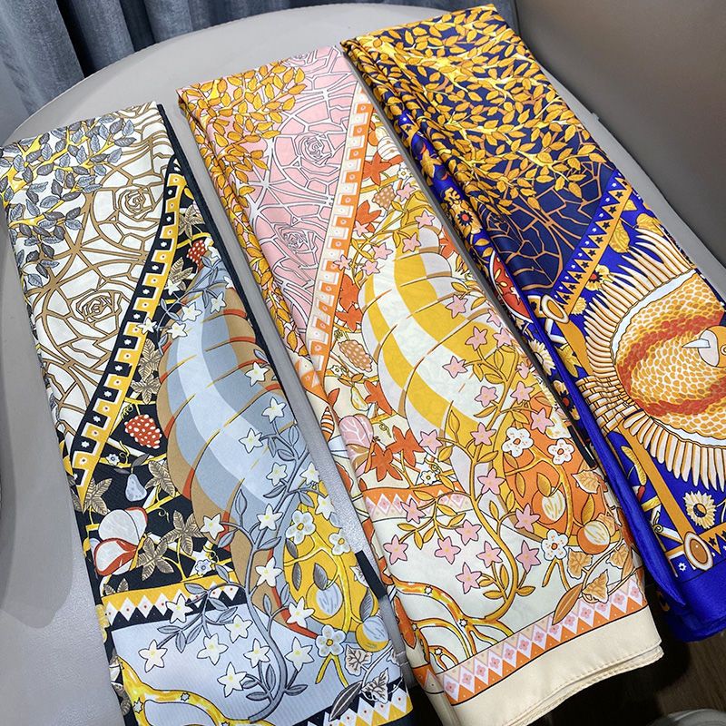 Printed Silk Scarf For Women Versatile Double Sided Shawl Wrap_voghion.com