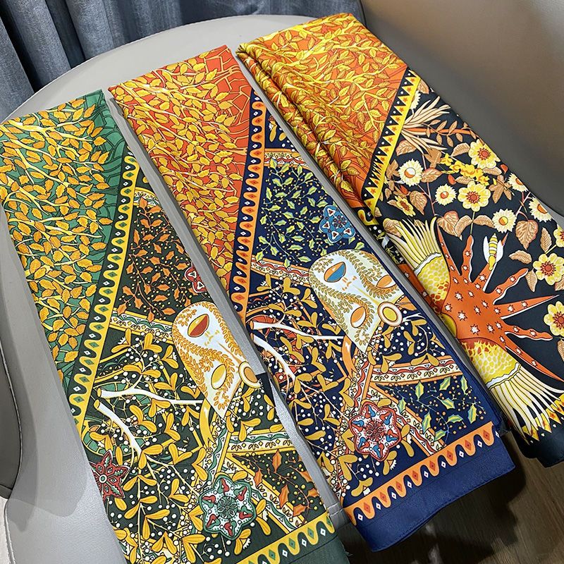 Printed Silk Scarf For Women Versatile Double Sided Shawl Wrap_voghion.com