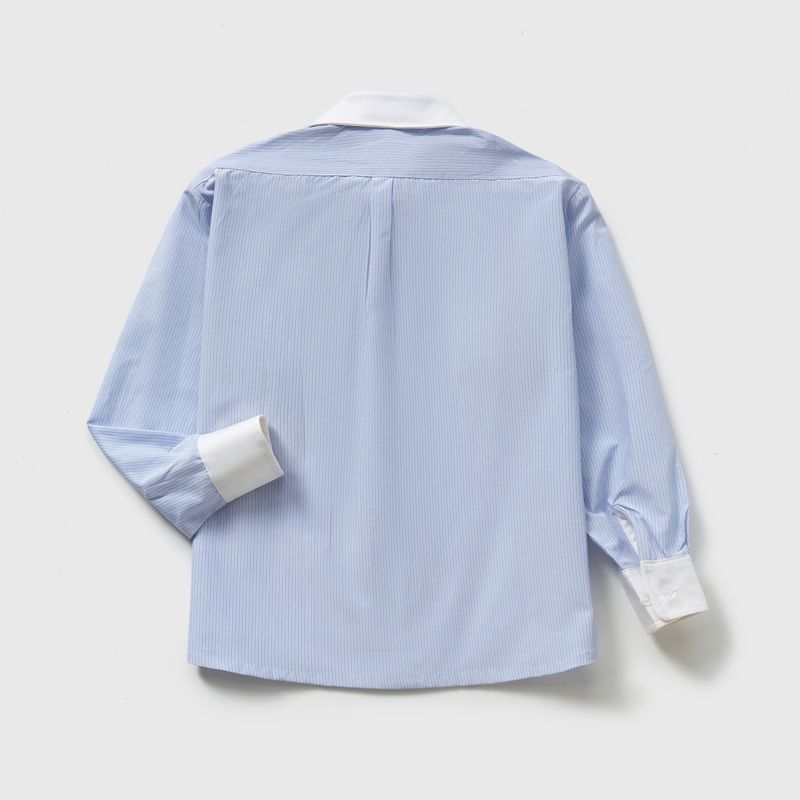Children's pure cotton long-sleeved blue thin strip shirt spring and autumn men's and women's middle-aged and older children's shirt primary school students short-sleeved summer wear blue