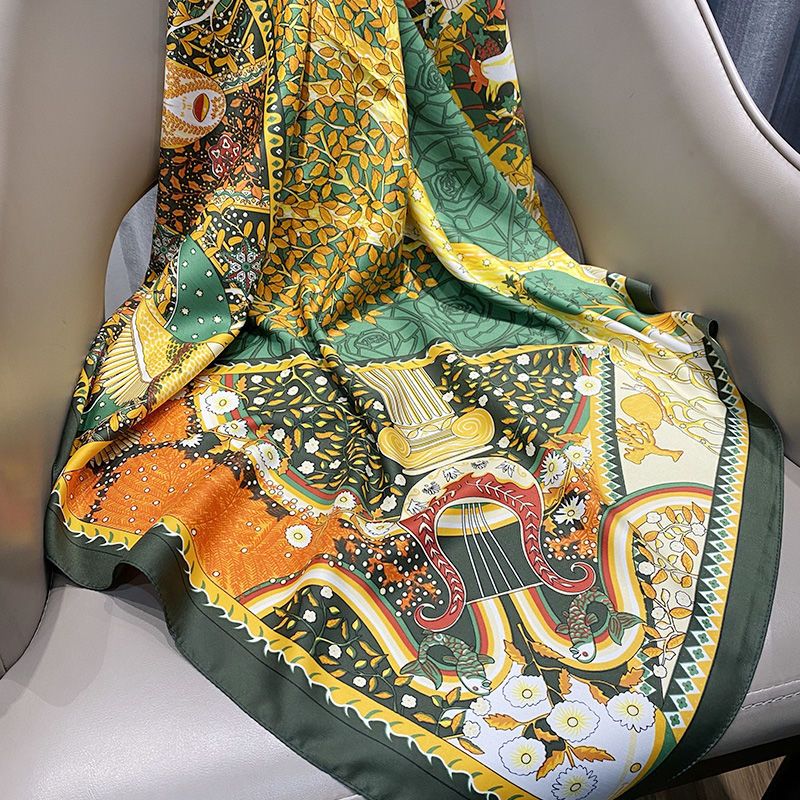 Printed Silk Scarf For Women Versatile Double Sided Shawl Wrap_voghion.com