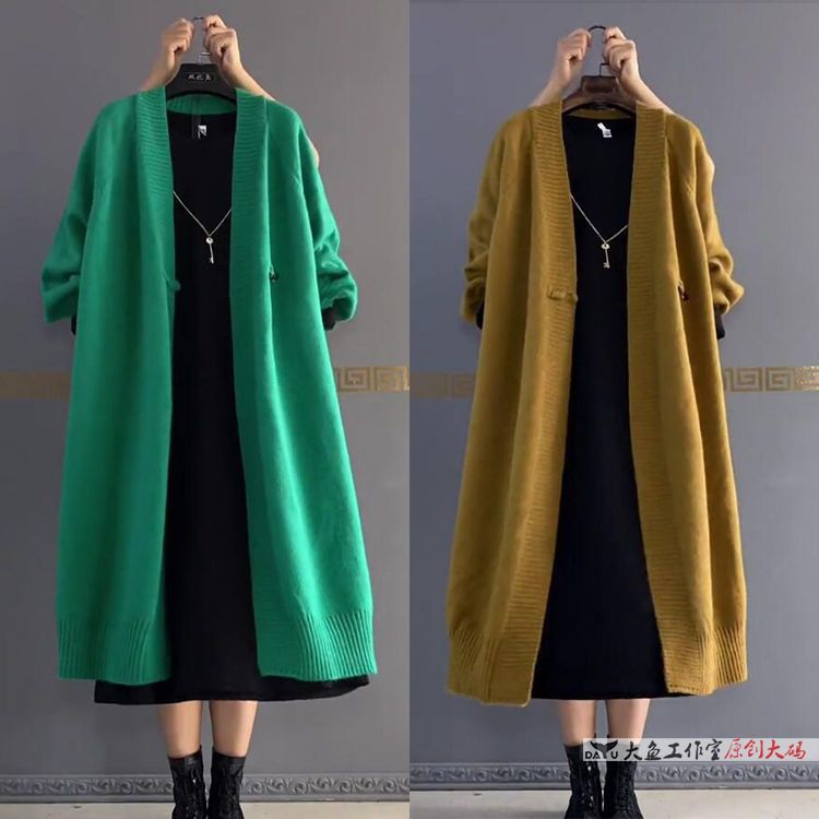 European goods, Korean version, large size women's clothing, lazy style, simple cardigan, long coat, all-match thin dress, elegant suit