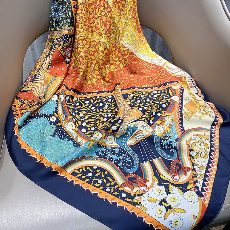 Printed Silk Scarf For Women Versatile Double Sided Shawl Wrap_voghion.com