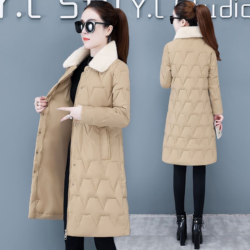 大码女装棉衣中长款收腰显瘦2021冬装新款韩版修身女士棉服外套女