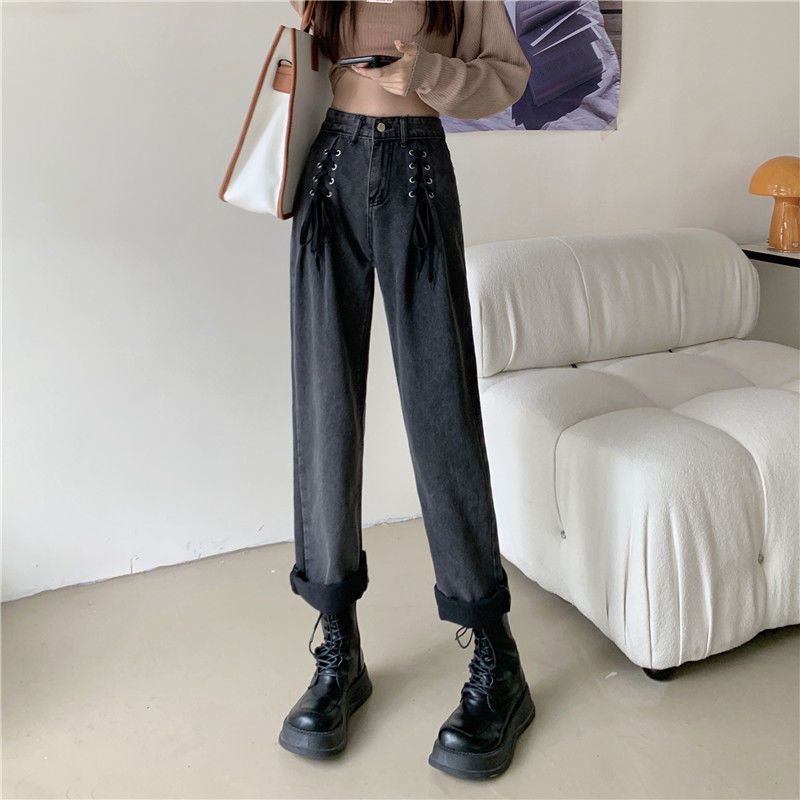 牛仔褲女設計感小眾秋季年新款高腰顯瘦闊腿褲子ins春秋長褲