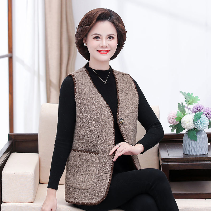 Middle-aged and elderly women's waistcoat autumn and winter thick waistcoat jacket new mother wear large size outer wear waistcoat elderly vest