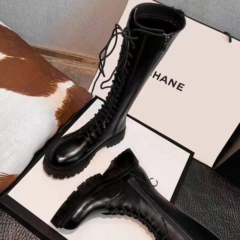 Long boots women's thick bottom shows thin lace up high boots long boots Knight boots women's 2021 autumn and winter new Martin boots