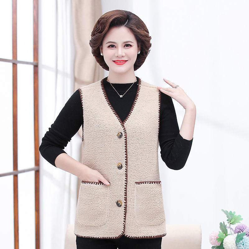 Middle-aged and elderly women's waistcoat autumn and winter thick waistcoat jacket new mother wear large size outer wear waistcoat elderly vest