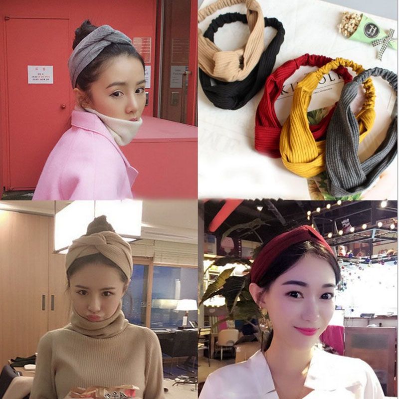 Korean version of cross elastic headband knitted autumn and winter headband headband ladies hair accessories simple trend wash face hairband headdress