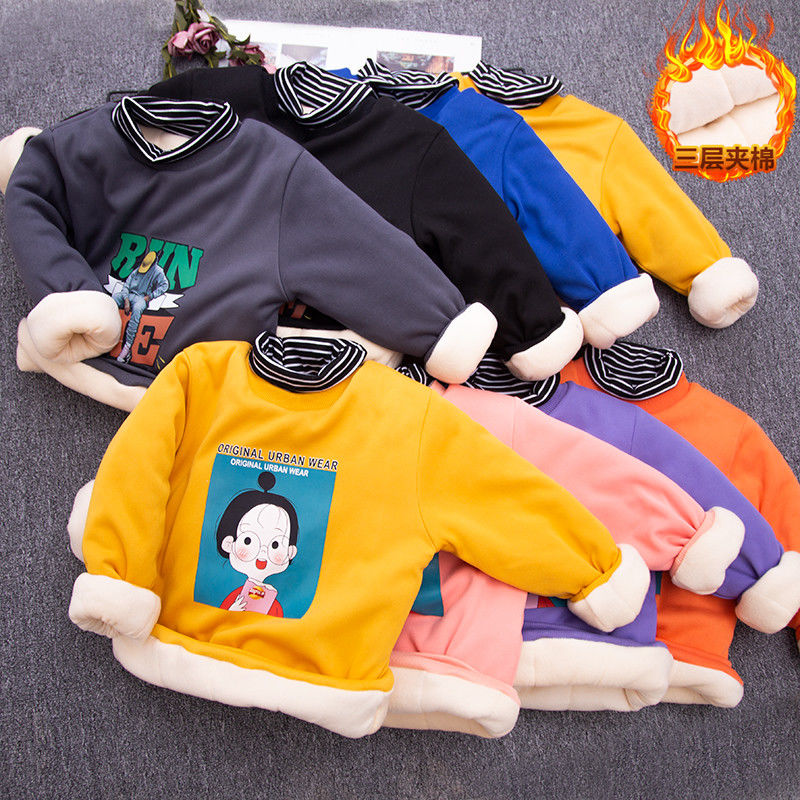 106098-儿童棉袄加绒加厚男童女童冬季夹棉内胆棉服中大童套头保暖卫衣潮-详情图