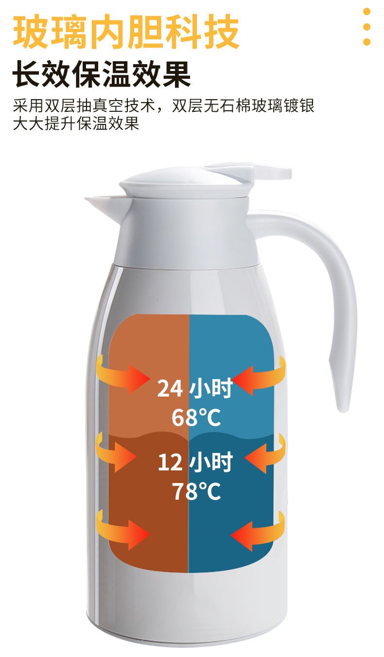 初石 天喜保温壶欧式家用热水瓶保温瓶暖壶玻璃内胆暖瓶大容量水壶