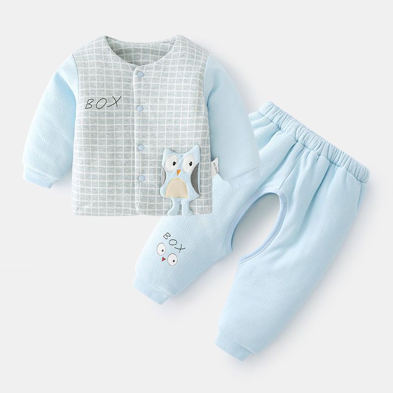 寶寶棉衣冬季中厚保暖套裝夾棉新生嬰兒衣服0-3-6月加棉服兩件套