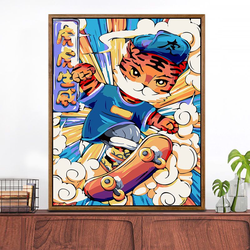 diy数字油画手工填充油彩画创意涂鸦虎虎生威简单填色卡通装饰画