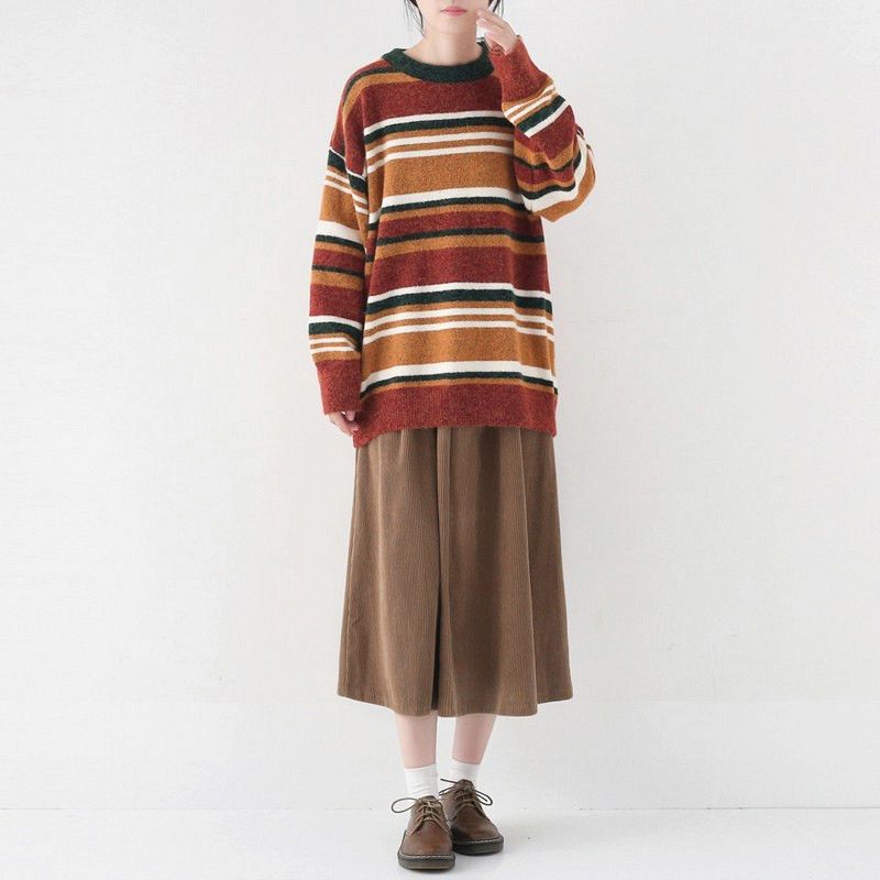 Corduroy skirt for women 2021 new autumn and winter Japanese style retro temperament high waist slimming mid-length A-line skirt