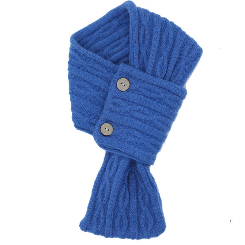 新款小围巾女冬季可爱学生针织毛线保暖围脖蓝色春秋百搭护颈